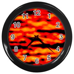 Red  Waves Abstract Series No17 Wall Clock (black) by DimitriosArt