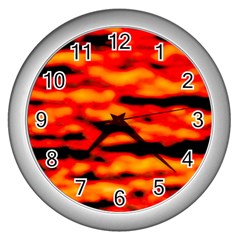 Red  Waves Abstract Series No17 Wall Clock (silver) by DimitriosArt