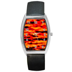 Red  Waves Abstract Series No17 Barrel Style Metal Watch by DimitriosArt