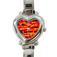 Red  Waves Abstract Series No17 Heart Italian Charm Watch by DimitriosArt