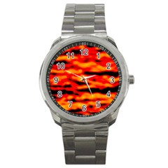 Red  Waves Abstract Series No17 Sport Metal Watch by DimitriosArt