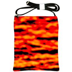 Red  Waves Abstract Series No17 Shoulder Sling Bag by DimitriosArt