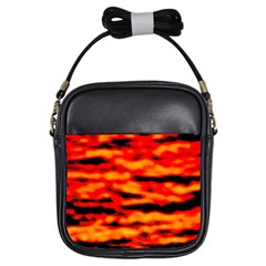 Red  Waves Abstract Series No17 Girls Sling Bag by DimitriosArt