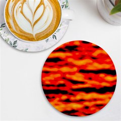 Red  Waves Abstract Series No17 Uv Print Round Tile Coaster by DimitriosArt