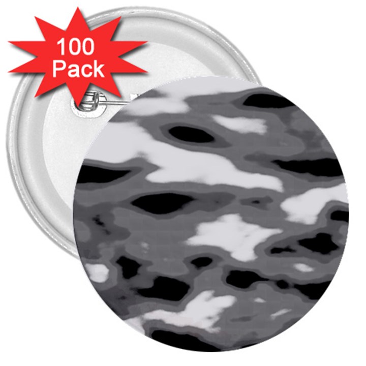 Black Waves Abstract Series No 1 3  Buttons (100 pack) 