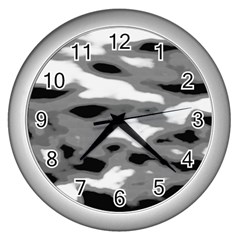 Black Waves Abstract Series No 1 Wall Clock (silver) by DimitriosArt