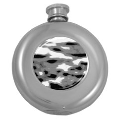 Black Waves Abstract Series No 1 Round Hip Flask (5 Oz) by DimitriosArt