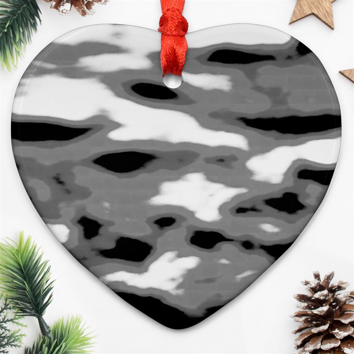 Black Waves Abstract Series No 1 Heart Ornament (Two Sides)