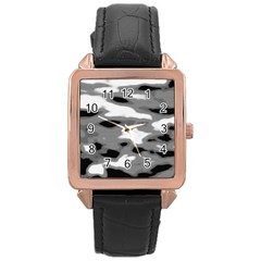 Black Waves Abstract Series No 1 Rose Gold Leather Watch  by DimitriosArt