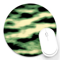 Green  Waves Abstract Series No14 Round Mousepads by DimitriosArt