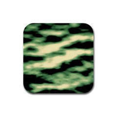 Green  Waves Abstract Series No14 Rubber Square Coaster (4 Pack) by DimitriosArt