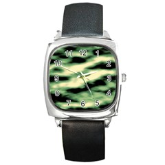 Green  Waves Abstract Series No14 Square Metal Watch by DimitriosArt