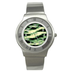 Green  Waves Abstract Series No14 Stainless Steel Watch by DimitriosArt