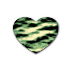 Green  Waves Abstract Series No14 Rubber Heart Coaster (4 Pack) by DimitriosArt