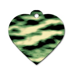 Green  Waves Abstract Series No14 Dog Tag Heart (one Side) by DimitriosArt