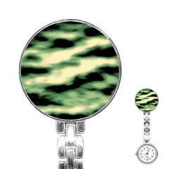 Green  Waves Abstract Series No14 Stainless Steel Nurses Watch by DimitriosArt