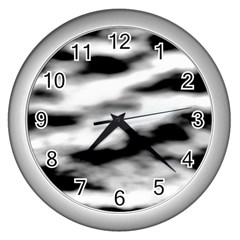 Black Waves Abstract Series No 2 Wall Clock (silver) by DimitriosArt