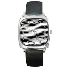 Black Waves Abstract Series No 2 Square Metal Watch by DimitriosArt