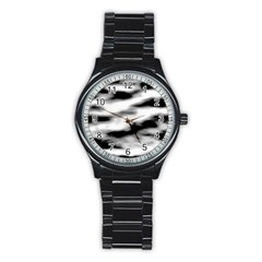 Black Waves Abstract Series No 2 Stainless Steel Round Watch by DimitriosArt