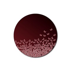 Red Gradient Butterflies Pattern, Nature Theme Rubber Coaster (round) by Casemiro