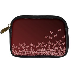 Red Gradient Butterflies Pattern, Nature Theme Digital Camera Leather Case by Casemiro