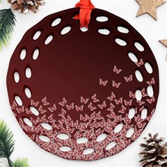 Red Gradient Butterflies Pattern, Nature Theme Ornament (round Filigree)