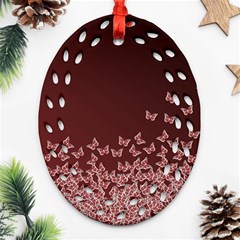 Red Gradient Butterflies Pattern, Nature Theme Oval Filigree Ornament (two Sides)