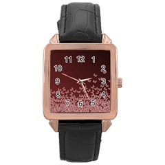 Red Gradient Butterflies Pattern, Nature Theme Rose Gold Leather Watch  by Casemiro