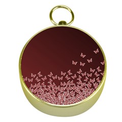 Red Gradient Butterflies Pattern, Nature Theme Gold Compasses by Casemiro