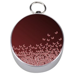 Red Gradient Butterflies Pattern, Nature Theme Silver Compasses by Casemiro