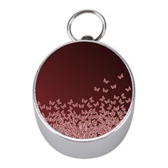 Red Gradient Butterflies Pattern, Nature Theme Mini Silver Compasses by Casemiro