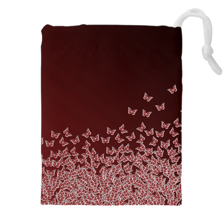 Red Gradient Butterflies pattern, nature theme Drawstring Pouch (5XL)