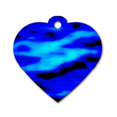 Blue Waves Abstract Series No13 Dog Tag Heart (one Side) by DimitriosArt