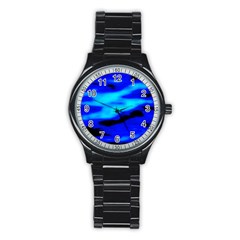 Blue Waves Abstract Series No13 Stainless Steel Round Watch by DimitriosArt