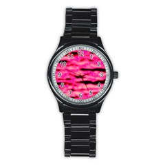 Rose  Waves Abstract Series No1 Stainless Steel Round Watch by DimitriosArt