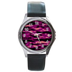 Velvet  Waves Abstract Series No1 Round Metal Watch by DimitriosArt