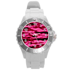 Rose  Waves Abstract Series No2 Round Plastic Sport Watch (l) by DimitriosArt