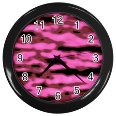 Pink  Waves Abstract Series No1 Wall Clock (black) by DimitriosArt