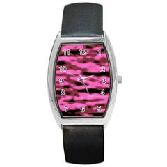 Pink  Waves Abstract Series No1 Barrel Style Metal Watch by DimitriosArt