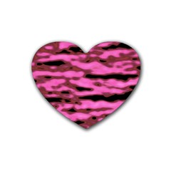 Pink  Waves Abstract Series No1 Rubber Heart Coaster (4 Pack) by DimitriosArt