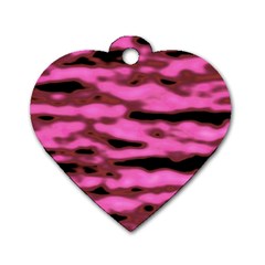 Pink  Waves Abstract Series No1 Dog Tag Heart (two Sides) by DimitriosArt