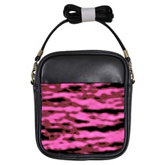 Pink  Waves Abstract Series No1 Girls Sling Bag by DimitriosArt