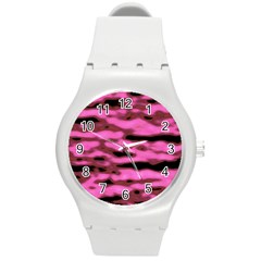 Pink  Waves Abstract Series No1 Round Plastic Sport Watch (m) by DimitriosArt