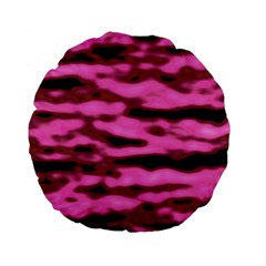 Pink  Waves Abstract Series No1 Standard 15  Premium Flano Round Cushions by DimitriosArt