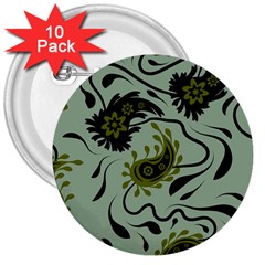 Floral Pattern Paisley Style Paisley Print   3  Buttons (10 Pack)  by Eskimos