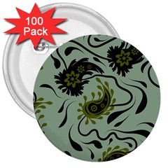 Floral Pattern Paisley Style Paisley Print   3  Buttons (100 Pack)  by Eskimos