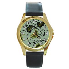 Floral Pattern Paisley Style Paisley Print   Round Gold Metal Watch by Eskimos