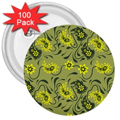 Floral Pattern Paisley Style Paisley Print   3  Buttons (100 Pack)  by Eskimos