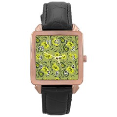 Floral Pattern Paisley Style Paisley Print   Rose Gold Leather Watch  by Eskimos