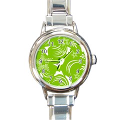 Folk Flowers Print Floral Pattern Ethnic Art Round Italian Charm Watch by Eskimos